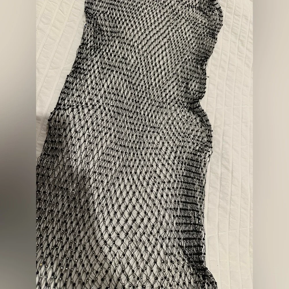 Fishnet rhinestone beach cover up dress
